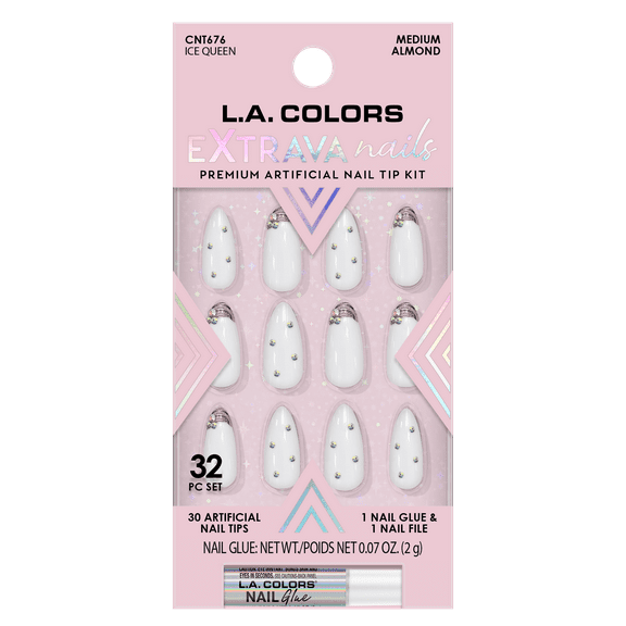 L.A. COLORS Extrava Long lasting flexilbe Nail Tip, Ice Queen, 32 Piece