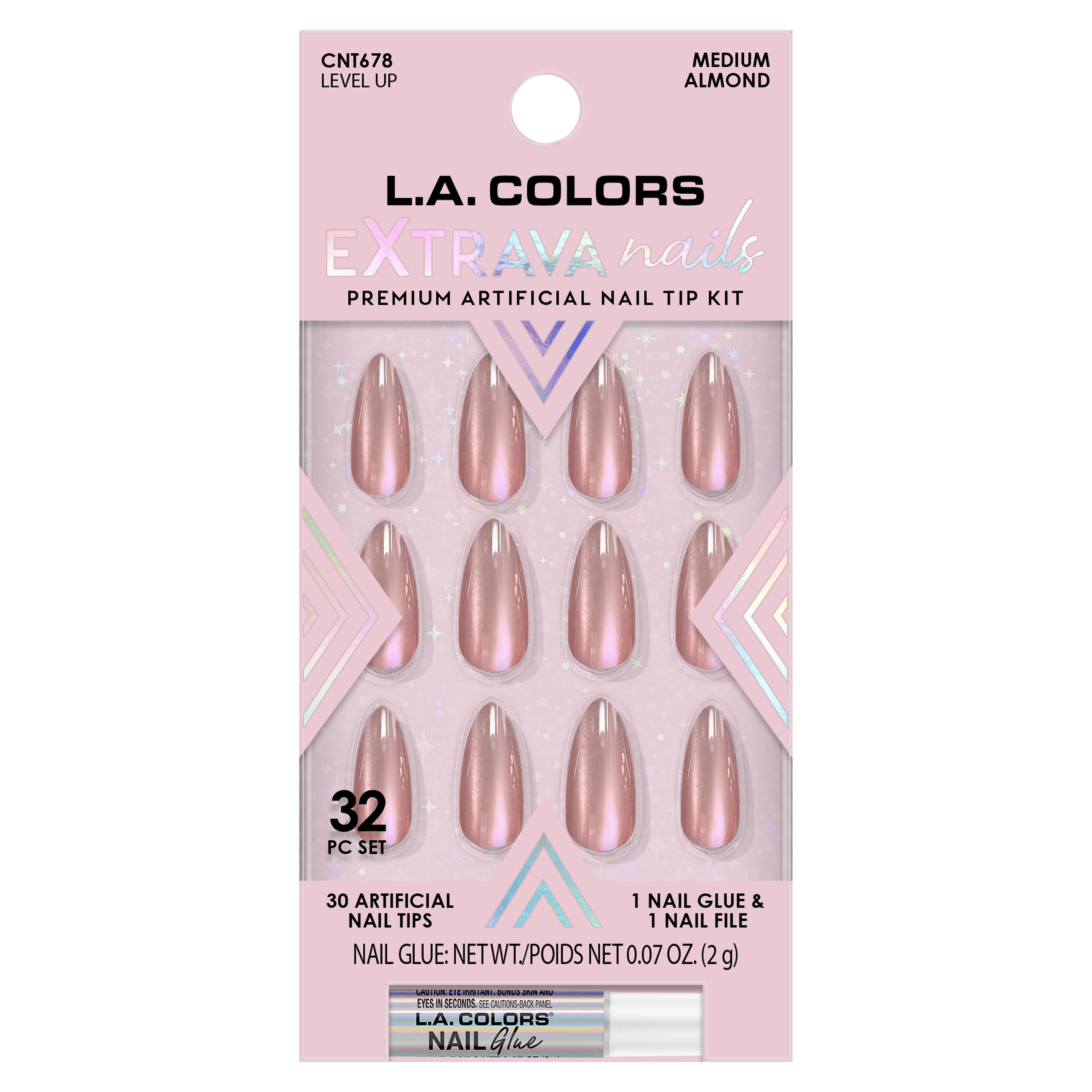 L.A. COLORS Extrava Long lasting flexilbe Nail Tip, Level Up, 32 Piece