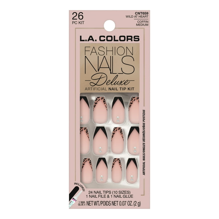 L.A. COLORS Fashion Nail Deluxe, Nail Tips, Wild at Heart, 24