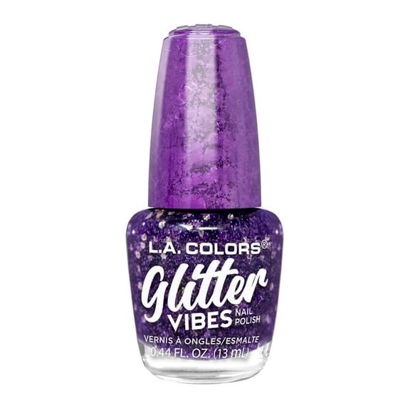 L.A. COLORS Glitter Vibes Nail Polish, Purple-Razzi, 0.44 fl oz