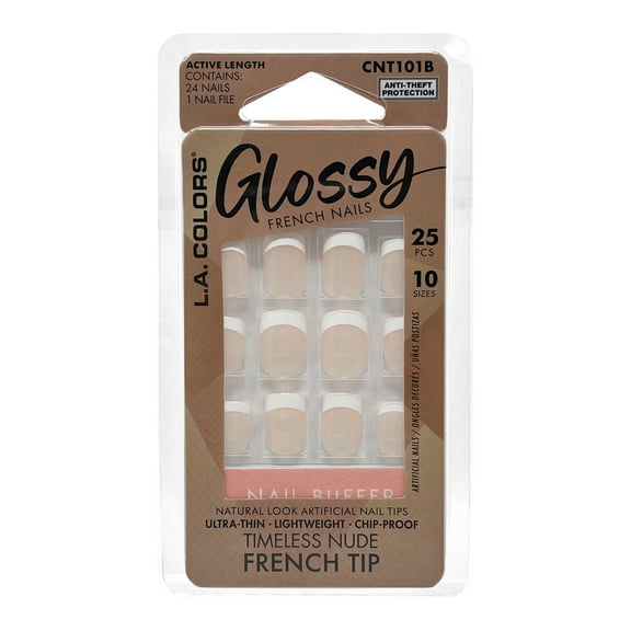 L.A. COLORS Glossy Nails, Timeless Nude French Tip, 25 Pieces
