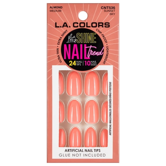 L.A. COLORS Lets Shine Nail Trend, Nail Tips, Sunset Sky, 24 Pieces
