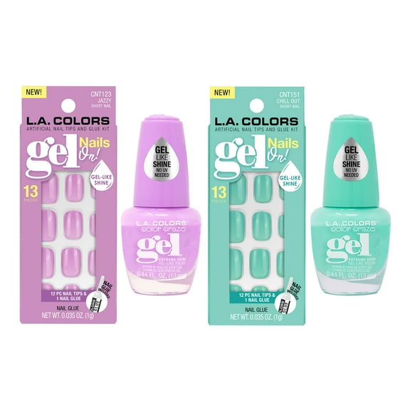 L.A. COLORS Nail Polish & Artificial Nail Tip Bundle, Chillout, 4pc