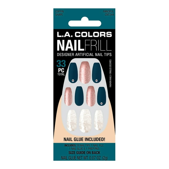 L.A. COLORS Nail Tip 33pc Nail Frill Nail Tips, Fanciful, Medium