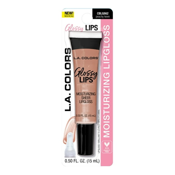 L.A. COLORS Glossy Lips Hydrating & Nourishing Highshine Sheer Tube Lip Gloss, Peachy Keen, Peach, 0.14 fl oz
