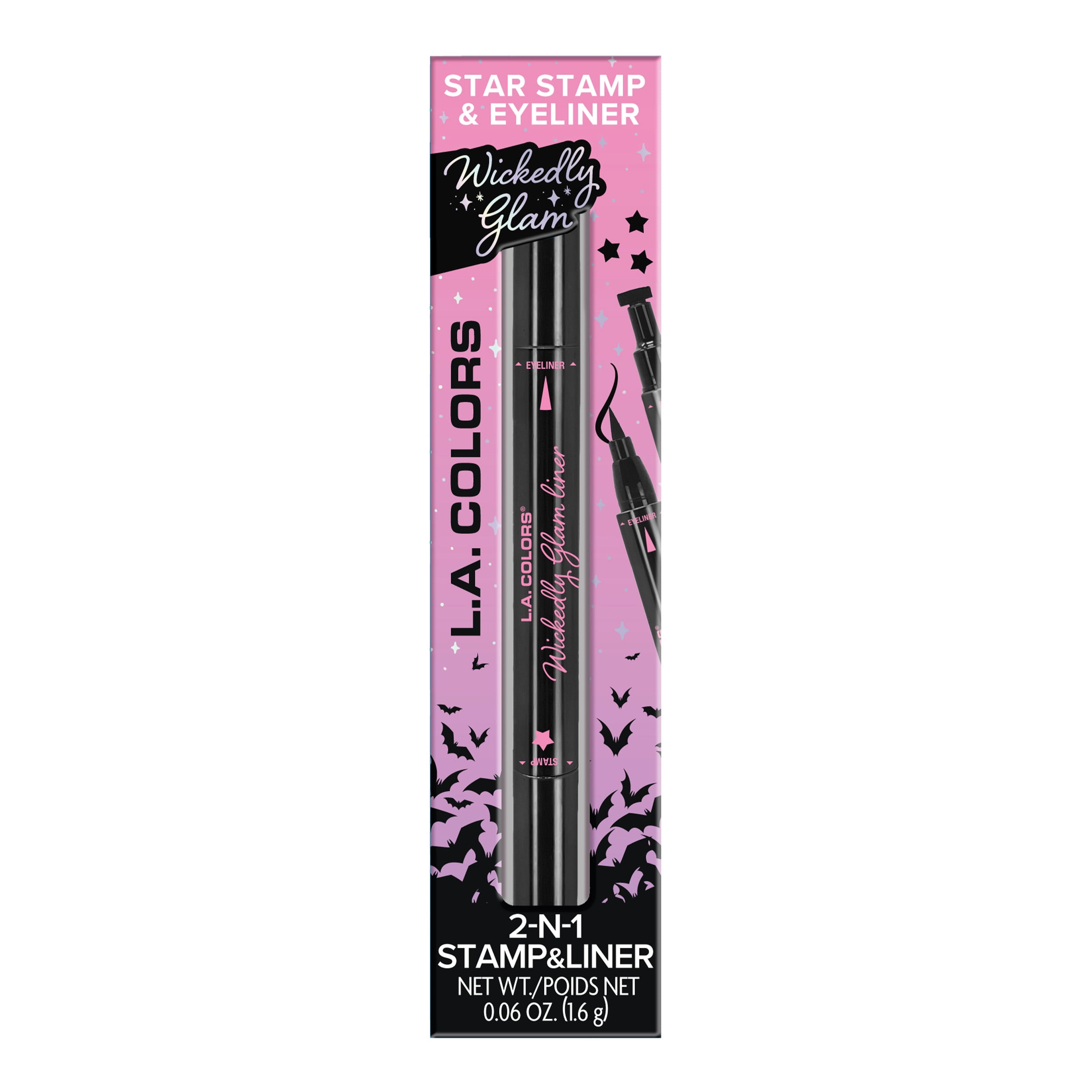 L.A. COLORS Wickedly Glam, Star Stamp & Eyeliner, Dual-Ended, Liquid, Black, 0.06 OZ