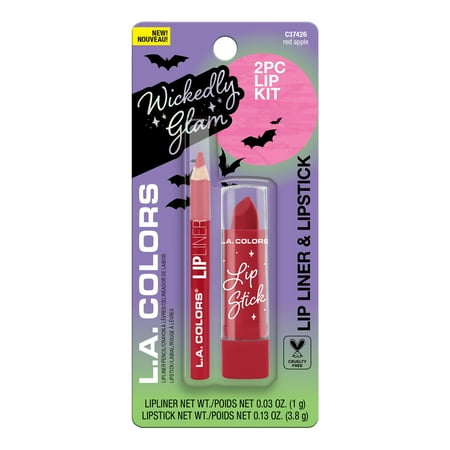 L.A. COLORS WICKED GLOW, LONG LASTING, RED APPLE, LIPSTICK + LIP LINER, 0.13 OZ