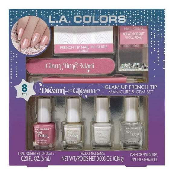 L.A. Colors Dream to Gleam Glam Up French Tip Manicure & Gem Set
