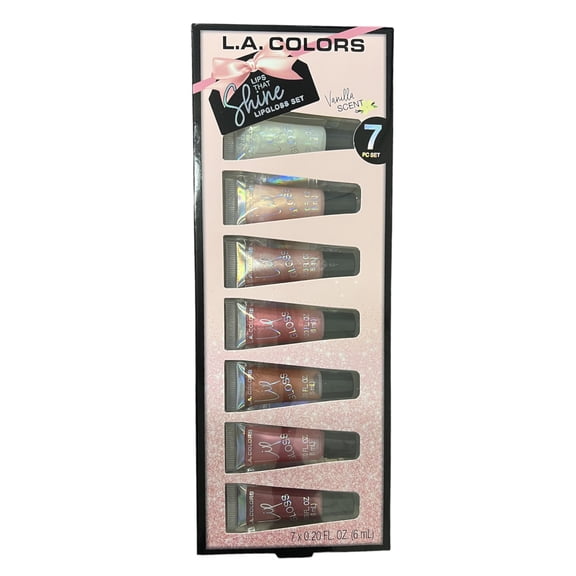L.A. Colors Lips That Shine Lipgloss Set, Vanilla Scent, 7 piece Set