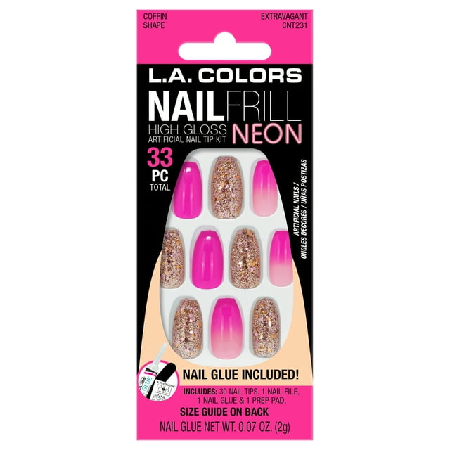L.A. Colors Neon Nail Frill Nail Tips, Extravagant, 33 Pieces - Walmart.com