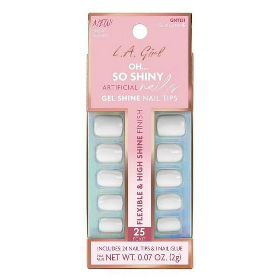 L.A. Girl Oh So Shiny Artificial Nails, Gel Shine Nail Tips, GNT151 Cloud Nine, 25 Piece Kit