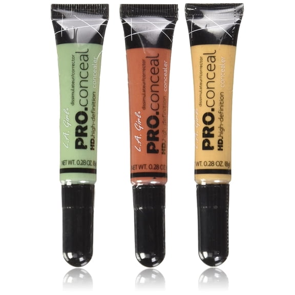 L.A. Girl Pro Conceal Set Orange, Yellow, Green Correctors, Bundle of 3 (LAX-GC990+GC991+GC992-B)