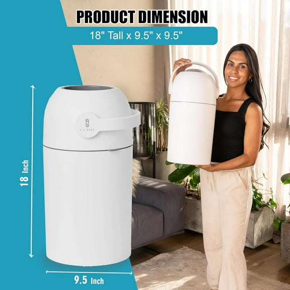 L.A.  Magic Diaper Pail - Patented  Odor-Free System with Child-Safe Lock - Award-Winning Design - No Refills Required - Works with Regular Trash Bags - White