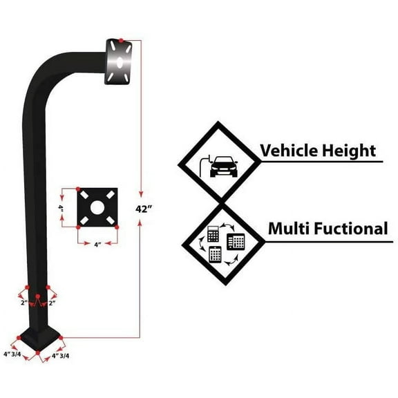 L.A. Ornamental Goose Neck Keypad Stand Intercom Holder Telephone Entry Pedestal Gate Curve Post Offset Key Pad Stand BLACK