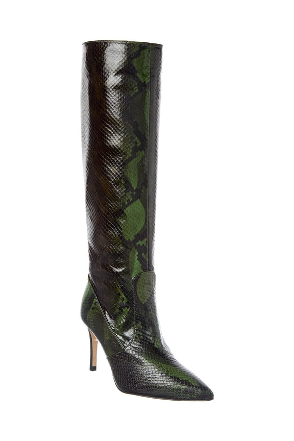 L'AGENCE Lena III Knee High Croc Snake Boot, 37.5, Green