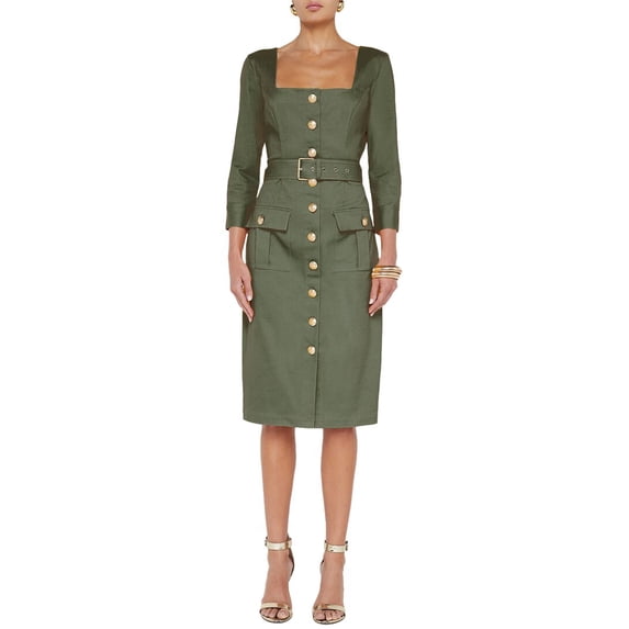 L’AGENCE womens L'AGENCE Bordeaux 3/4 Sleeve Midi Dress, 12, Green