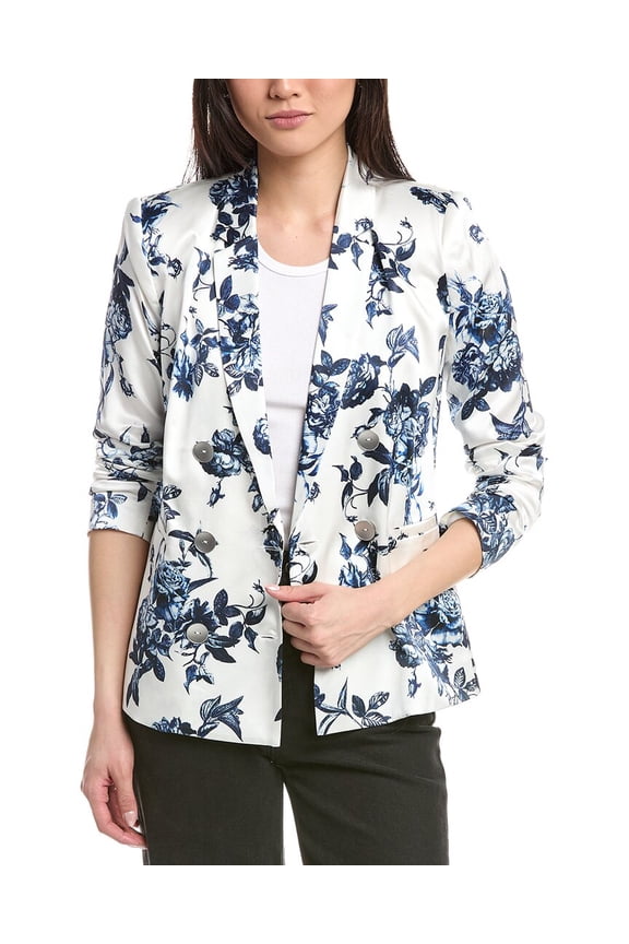 L’AGENCE womens L'AGENCE Colin Silk Blazer, 2, Blue