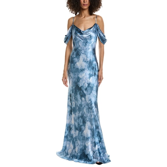 L’AGENCE womens L'AGENCE Kenna Cowl Cold Shoulder Silk Maxi Dress, 00, Blue
