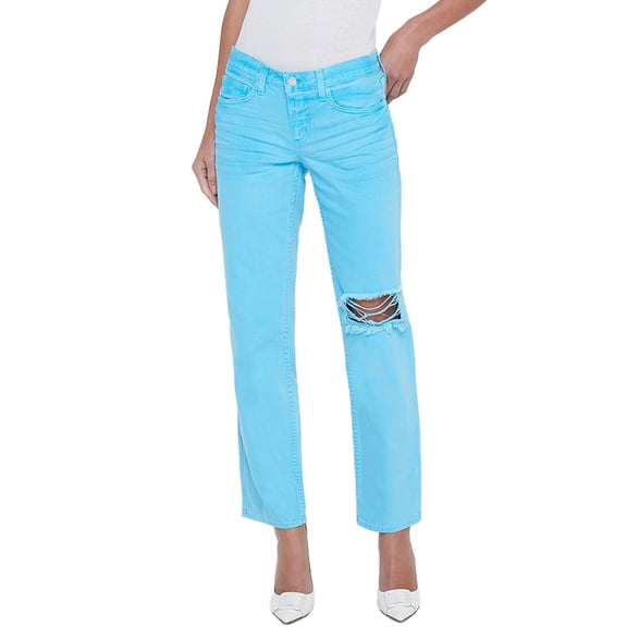 L’AGENCE womens Nevia Low-Rise Slouch Straight Aqua Distress Jean, 26, Blue