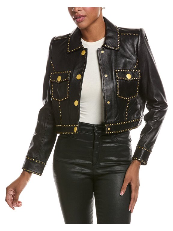 L’AGENCE womens Winsome Crop Studded Leather Jacket, 8