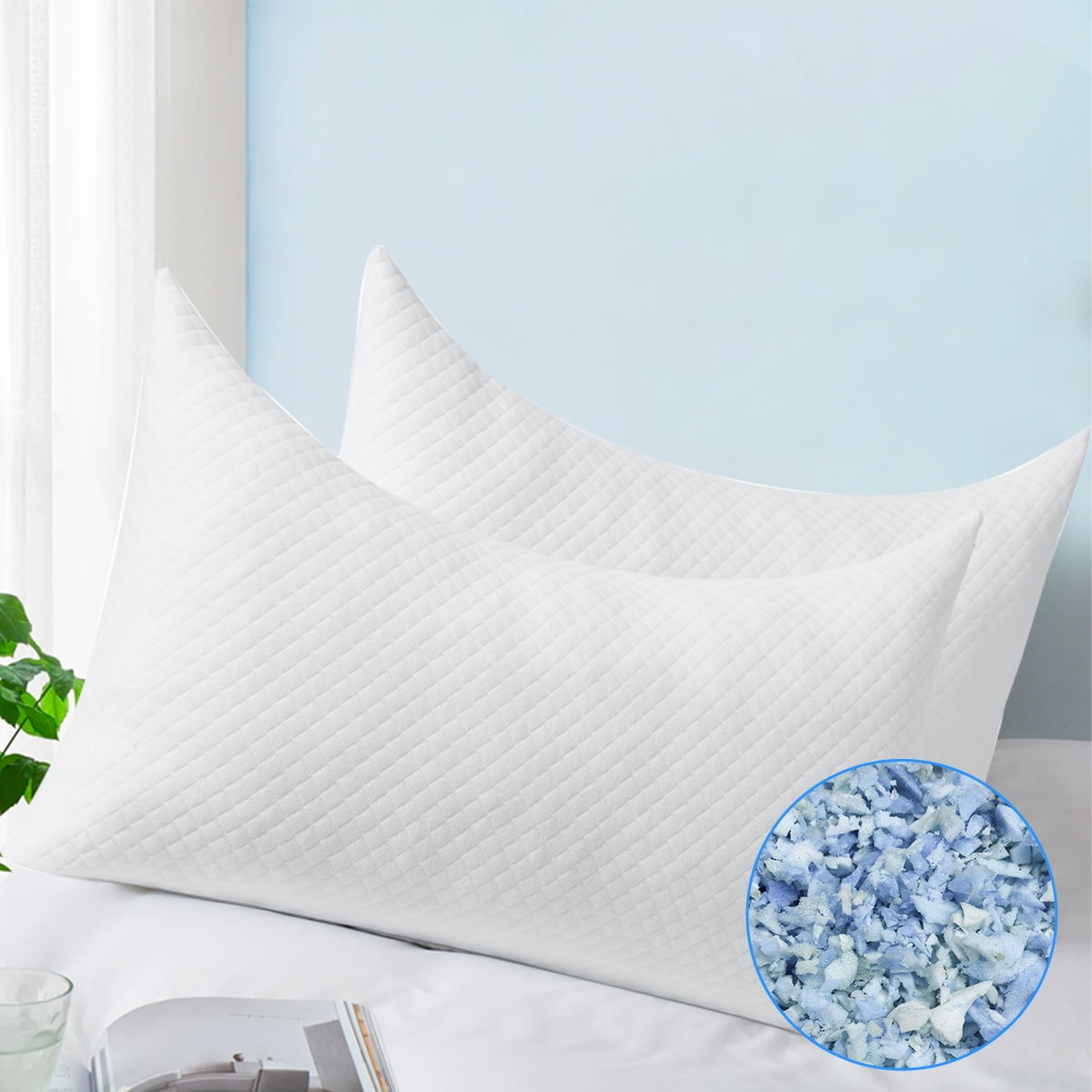 L'AGRATY Bed Pillows for Sleeping Queen Size Set of 2 Adjustable Soft Memory Foam Pillows