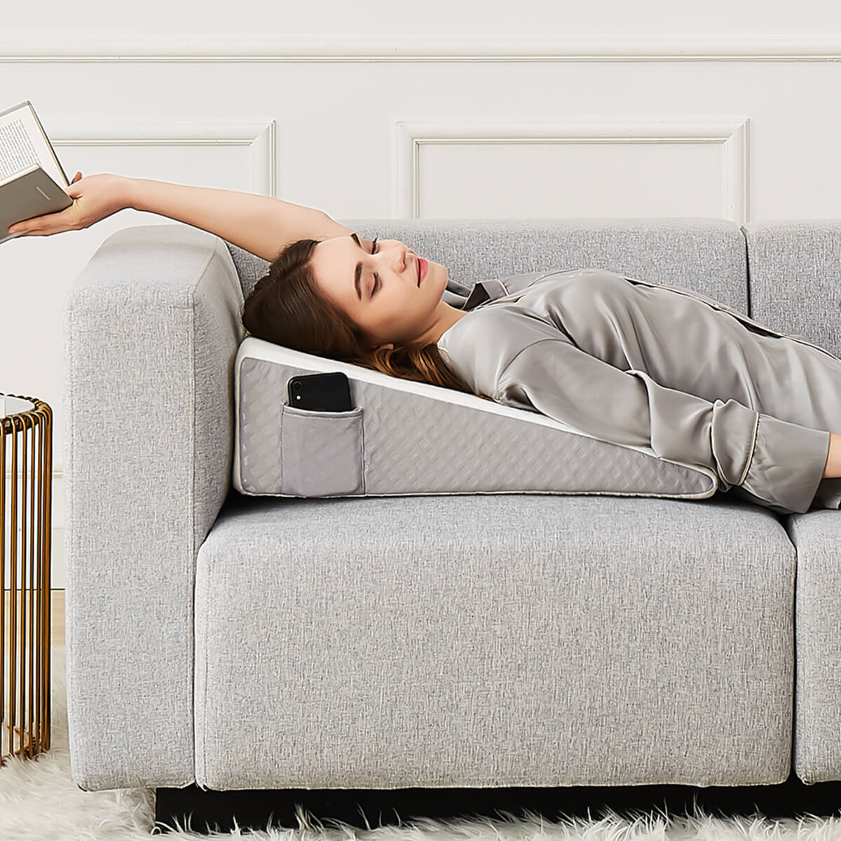 47''/59''/71'' Large Upholstered Bolster Triangular Reading Pillow