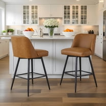 L'AGRATY Modern Bar Stools Set of 2, 26" High-Back Counter Stools, Faux Leather Upholstery, for Kitchen Island, Home Bar, Brown