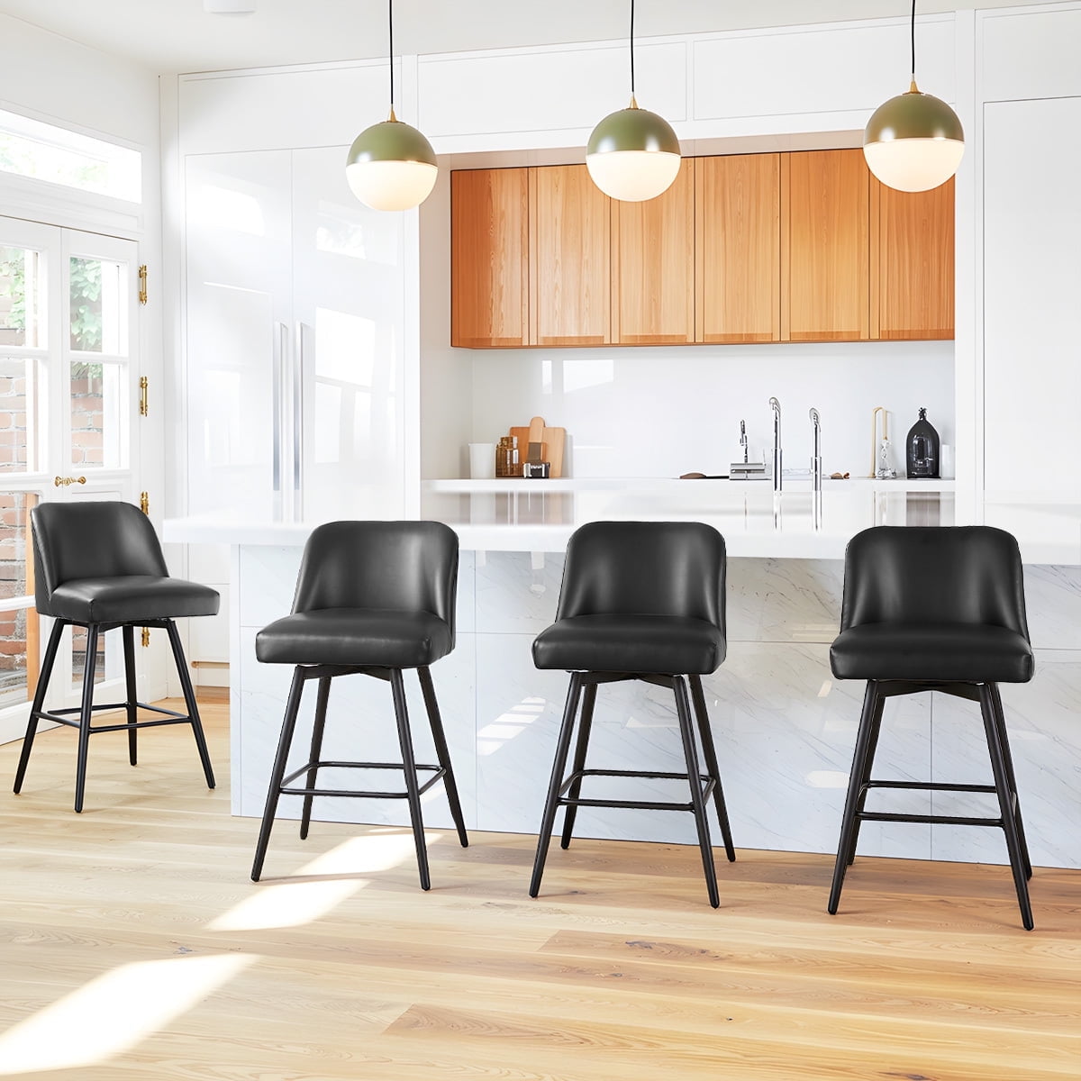 L'AGRATY Modern Bar Stools Set of 4, 26" High-Back Counter Stools, Faux Leather Upholstery, for Kitchen Island, Home Bar, Black