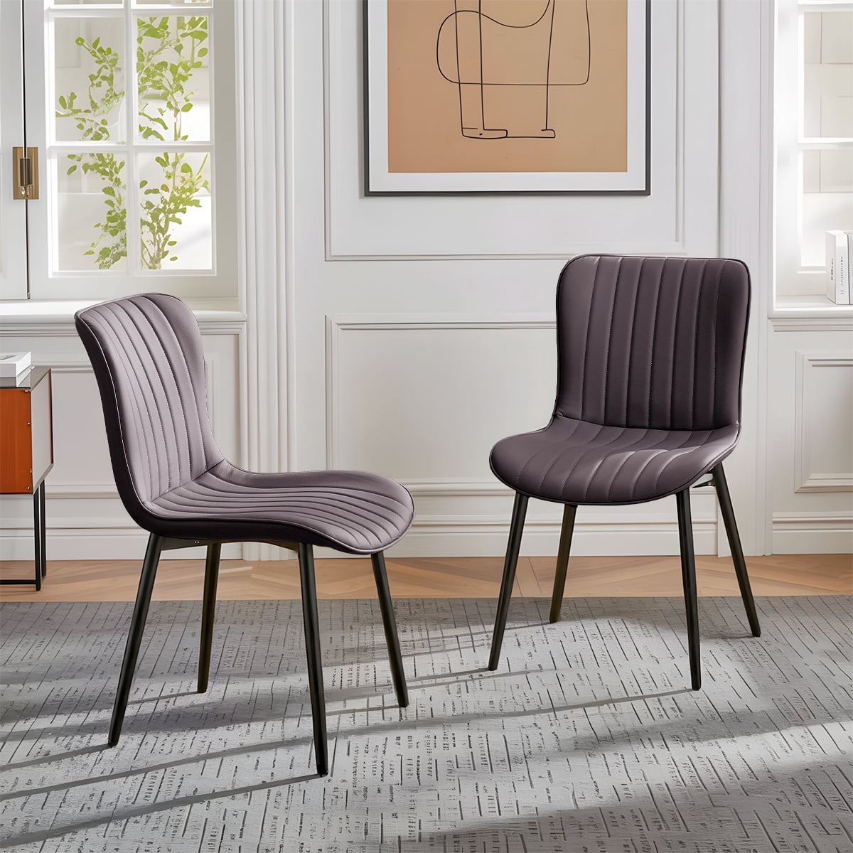 L'AGRATY Modern Dining Chairs Set of 2, PU Leather Upholstered Side Chairs with High Backrest, Kitchen Chair,Heavy Duty, Cushions & Durable Metal Legs for Kitchen, Dining Room,Restaurant,Brown