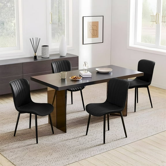 L'AGRATY Modern Dining Chairs Set of 4, PU Leather Upholstered Side Chairs with High Backrest, Kitchen Chair,Heavy Duty, Cushions & Durable Metal Legs for Kitchen, Dining Room,Restaurant,Black