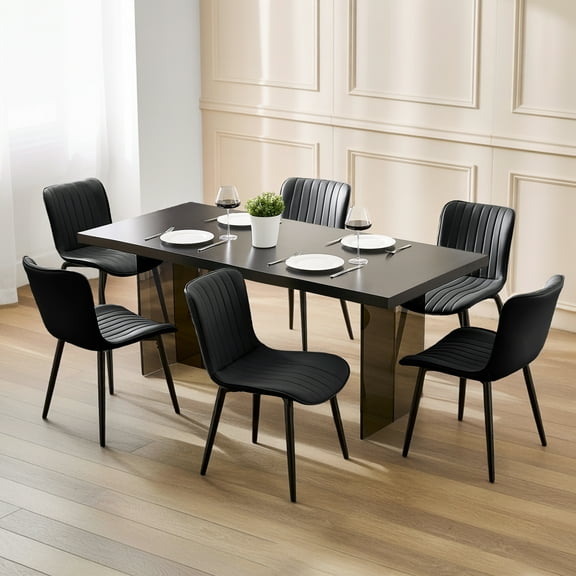 L'AGRATY Modern Dining Chairs Set of 6, High Back PU Leather Upholstered Kitchen Chairs with Cushion - Heavy Duty Metal Legs for Dining Room, Restaurant, Cafe (Black)