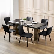 LAGRATY Modern Dining Chairs Set of 6, High Back PU Leather Upholstered Kitchen Chairs with Cushion - Heavy Duty Metal Legs for Dining Room, Restaurant, Cafe Black