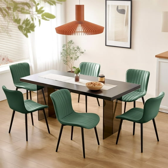 L'AGRATY Modern Dining Chairs Set of 6, PU Leather Upholstered Side Chairs with High Backrest, Kitchen Chair,Heavy Duty, Cushions & Durable Metal Legs for Kitchen, Dining Room,Restaurant,Green