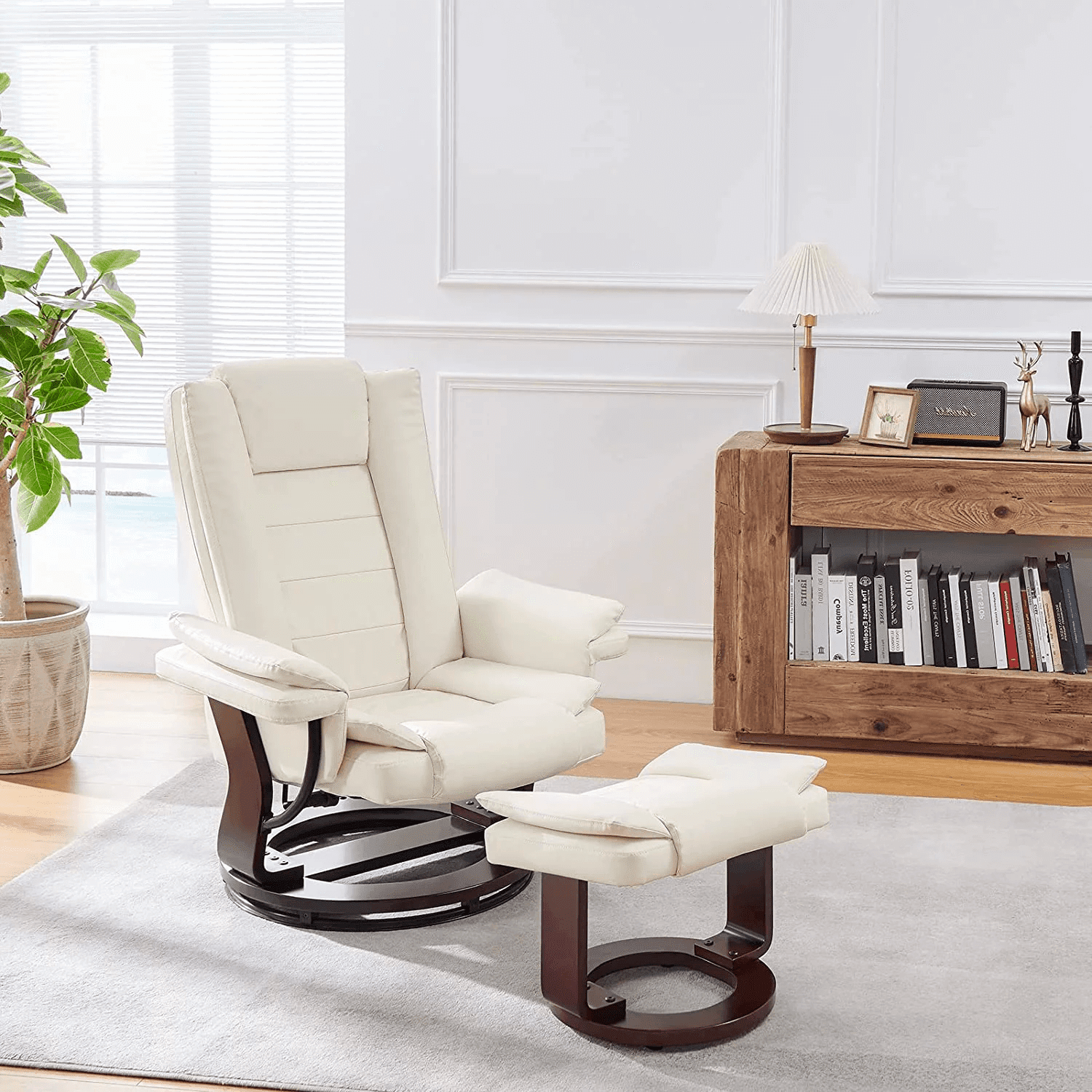 L'AGRATY Modern Upholstered Swivel Recliner Chair with Ottoman