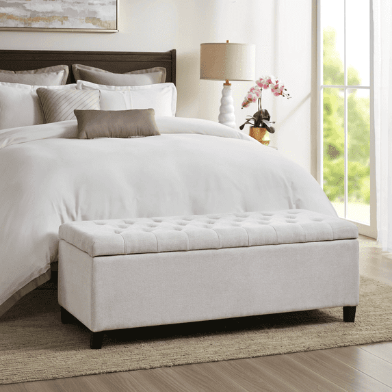 L'AGRATY Storage Ottoman 50.2 Inches Upholstered Fabric Bench,Button Tufted for Living Room,Bedroom End of Bed Bench Withstands 303lbs (Grey)