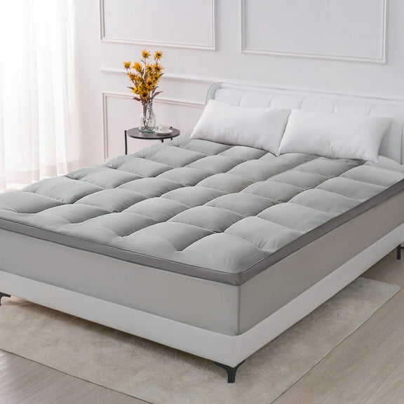 L'AGRATY Twin Mattress Topper, 400TC Cooling Mattress Pad Cover, Extra Thick 5D Snow Down Alternative Overfilled Plush Pillow Top with 8-21 Inch Deep Pocket for Back Pain, Grey