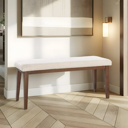 L'AGRATY Upholstered Bench for End of Bed, 42.5'' Entryway Bench for Living Room, Bedroom Bench with Solid Wood Leg for Living Room Bedroom,Indoor and Hallway (Bench, Beige)