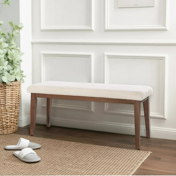 L'AGRATY Upholstered Bench for End of Bed, 42.5'' Entryway Bench with Solid Wood Legs for Bedroom, Living Room, Hallway & Indoor Use (Beige)