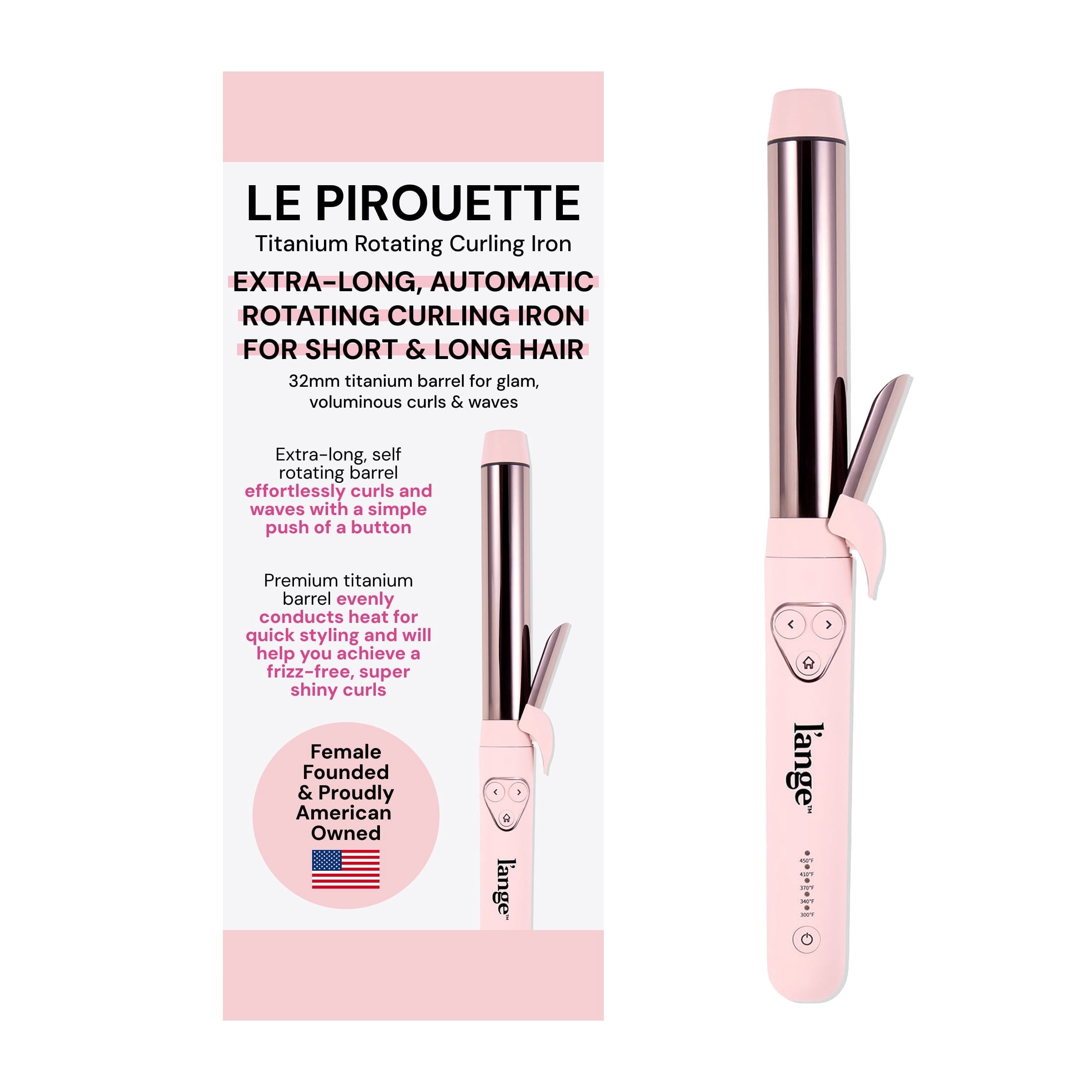 L'ANGE HAIR Le Pirouette 32MM Titanium Rotating Curling Iron Self-Rotating Curler | Premium Titanium 1.25 Inch Barrel | Blush