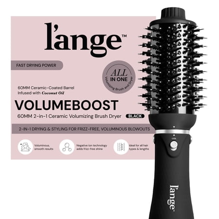 L'ANGE HAIR VolumeBoost 60mm 2-in-1 Ceramic Volumizing Brush Dryer | Fast Drying & Styling for Frizz-Free, Voluminous Blowouts | Ceramic-Coated Barrel (Black)