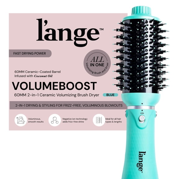 L'ANGE HAIR VolumeBoost 60mm 2-in-1 Ceramic Volumizing Brush Dryer | Fast Drying & Styling for Frizz-Free, Voluminous Blowouts | Ceramic-Coated Barrel (Blue)