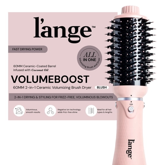 L'ANGE HAIR VolumeBoost 60mm 2-in-1 Ceramic Volumizing Brush Dryer | Fast Drying & Styling for Frizz-Free, Voluminous Blowouts | Ceramic-Coated Barrel (Blush)