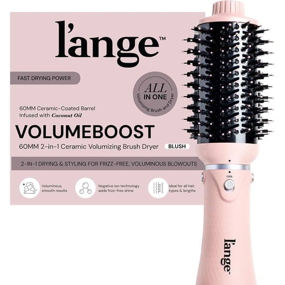 L'ANGE HAIR VolumeBoost 60mm 2-in-1 Ceramic Volumizing Brush Dryer | Fast Drying & Styling for Frizz-Free, Voluminous Blowouts | Ceramic-Coated Barrel (Blush)
