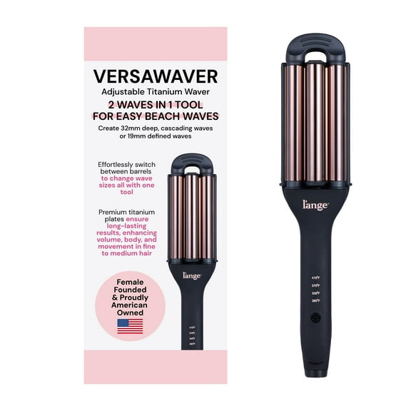 L'ANGE Hair VersaWaver Adjustable Titanium Waver | Pick 19mm or 32mm Waves with 1 Tool | Titanium 3-Barrel Waving Tool (Black)