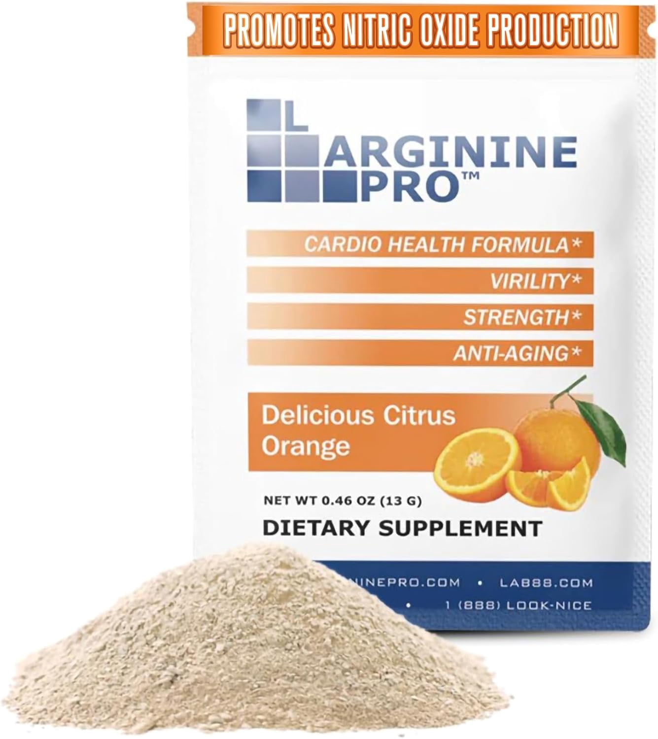 L-ARGININE PRO Powder Packets - 5500mg L-Arginine, 1100mg L-Citrulline Cardio Health (Citrus Orange 1 Bag)