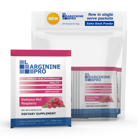 L-ARGININE PRO Powder Packets - 5500mg L-Arginine, 1100mg L-Citrulline Cardio Health (Raspberry, 1 Bag)
