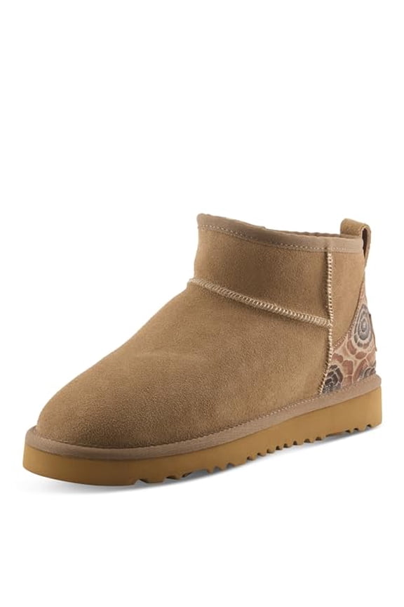 BRANDAI Shearling-Lined Ankle Boot – Embossed Leather & Suede Slip-On with Whipstitch Detail