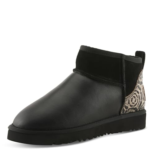 L'Artiste BRANDAI-GLOSS Shearling Ankle Boot – Embossed Leather & Suede Pull-On with Flatform Sole