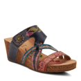 thumbnail image 1 of L'Artiste by Spring Step Women's Swan Slide Sandals Hand Painted Leather, Adjustable Straps, Floral Design, Wedge Heel, Hook & Loop, Open Toe, 1 of 7