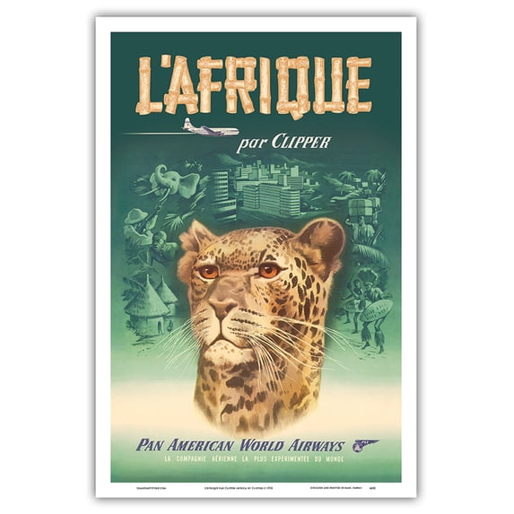 L’Afrique par Clipper (Africa by Clipper) - African Cheetah - Vintage Airline Travel Poster c.1950 - Master Art Print (Unframed) 12in x 18in